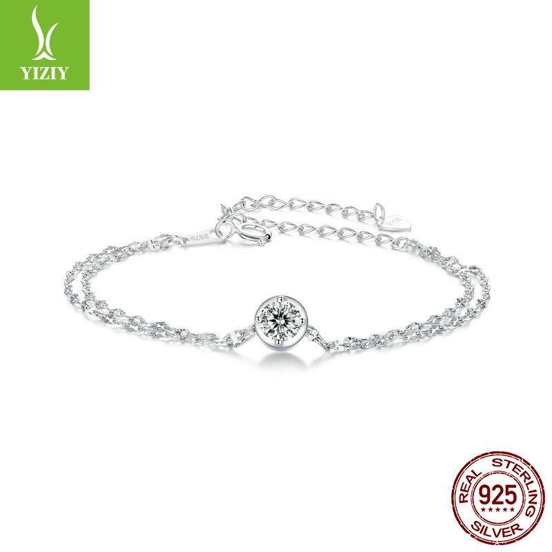 50 Points Moissanite Double-Layer Bracelet, Simple Classic Sparkling S925 Sterling Silver Moissanite Bracelet