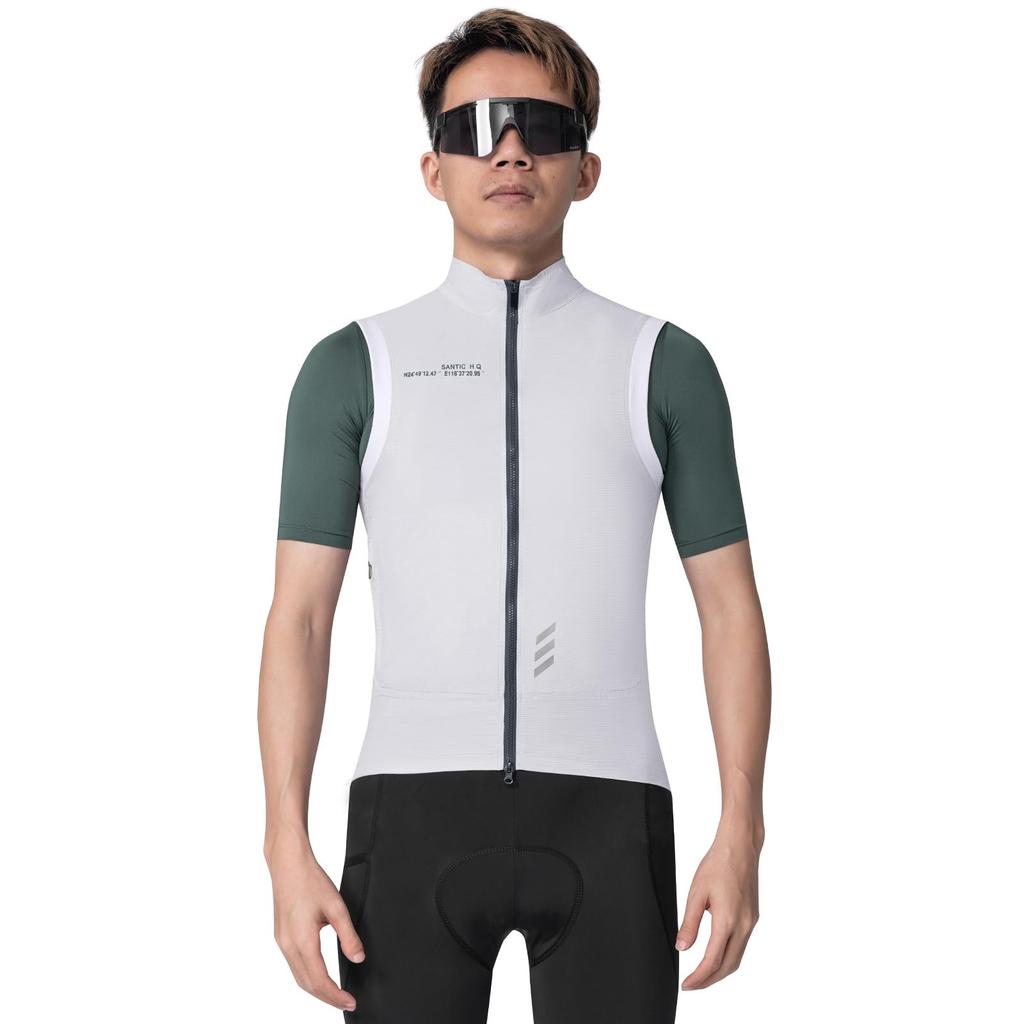 [Santic] Cycling Vest Windbreaker Spring/Summer Windproof Reflective (White M)