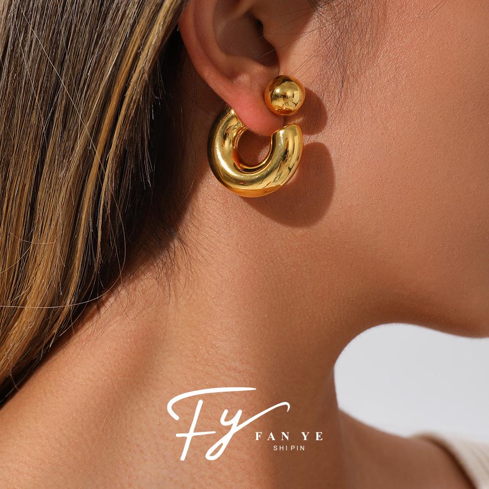 Gold Non-fading C-shaped Stainless Steel Stud Earrings with European & American Niche Design