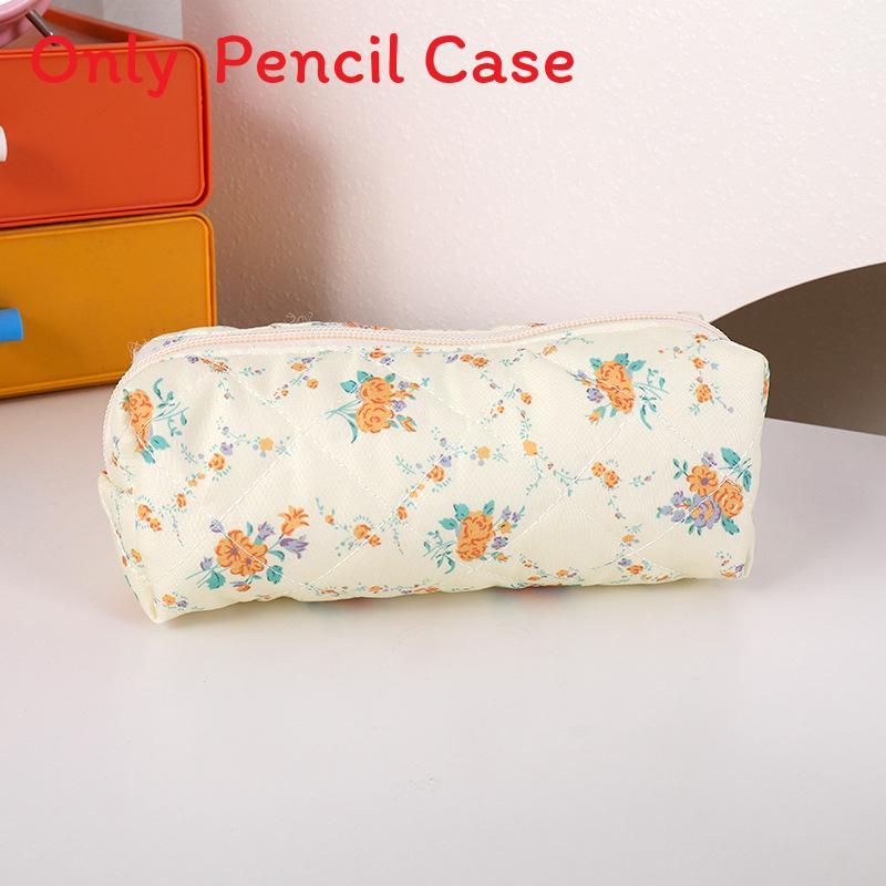 Cute Floral Cotton Makeup Brush Bag With Portable Design For Travel And School