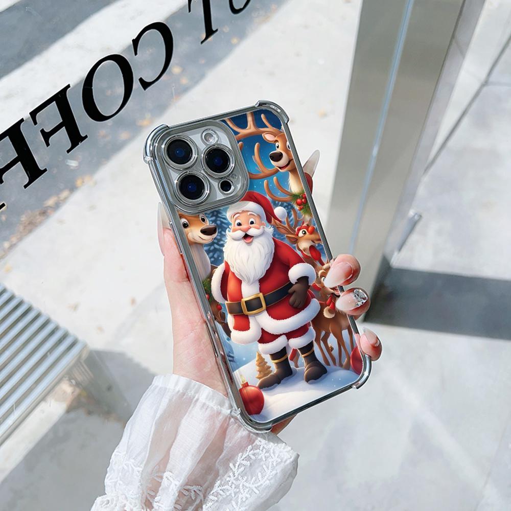 Ae119 Merry Christmas Santa art design Electroplated TPU Phone Cases for iPhone 16 15 13 11 Pro Max 14 XR Infinix Smart 8 Four Corner Protection Cover