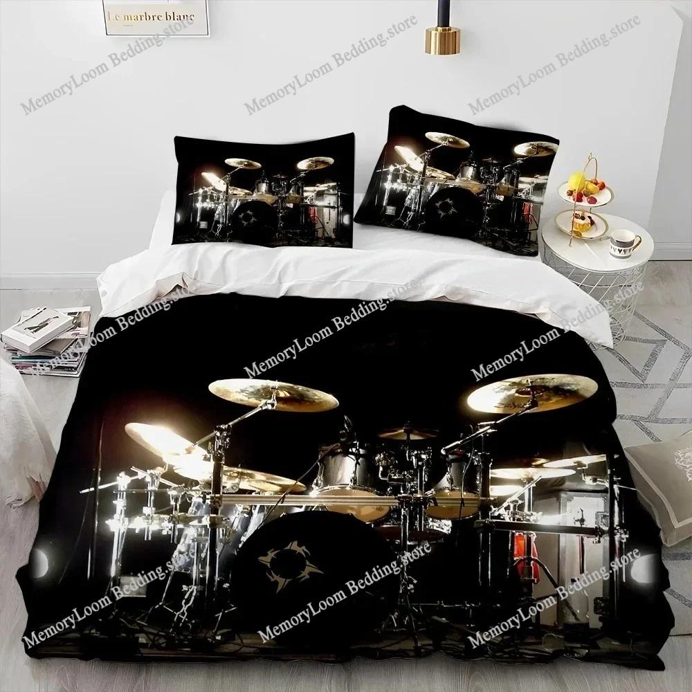Art Style Unique Drum Kit Music Instruments Guitar Bedding Set Queen/King Size Duvet Cover Comforter Soft Bed Sheet Set Decor