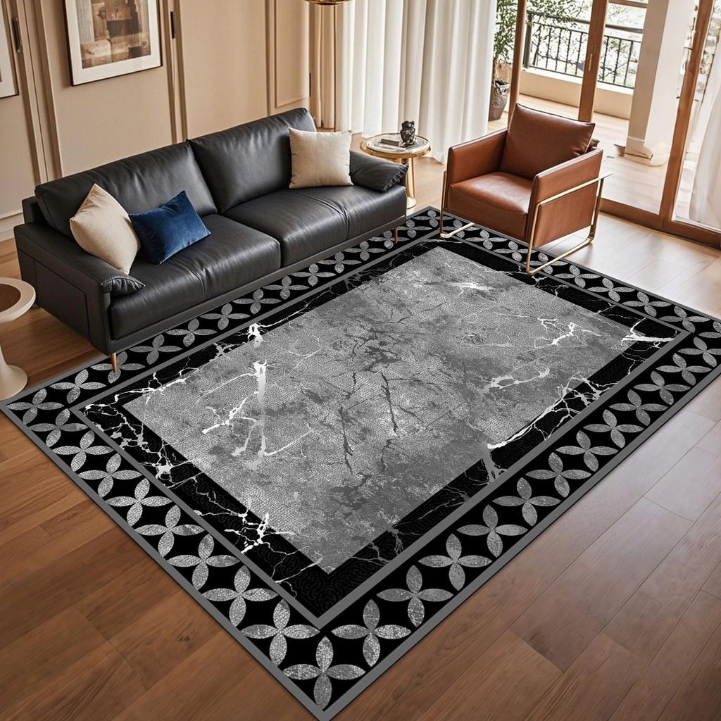 Retro Europe Style Marble Pattern Carpet Living Room Sofa Bedroom Bedside Study Entrance Door Rug Non-slip Luxury Decor Mat