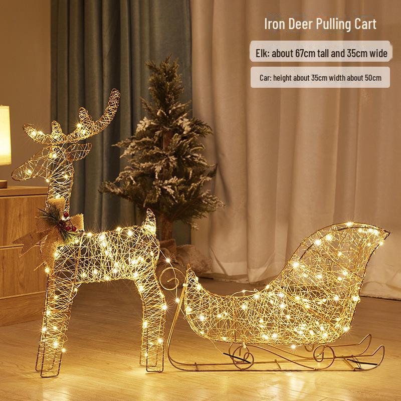 Illuminated Christmas Deer with Cart Gift Set - Festive Window Decorative Ornaments