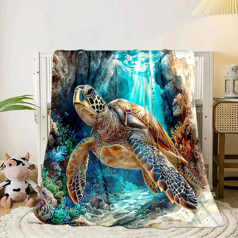 Ocean Love Turtles Blanket Flannel Blanket for Bed, Sofa, Camping, Hiking, Picnic Essentials, Gift for Family Fan Gifts
