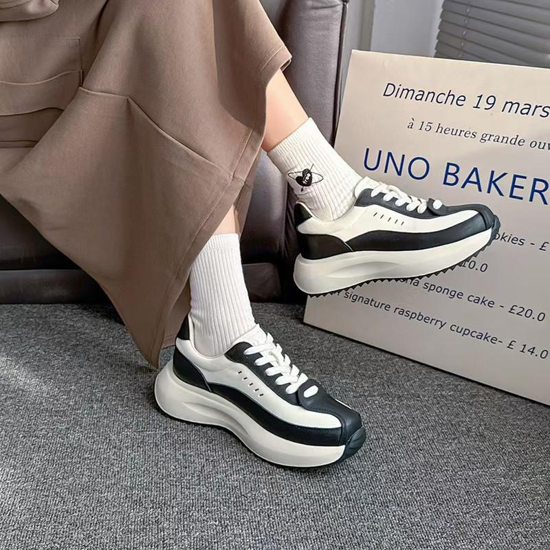 The first layer of cowhide dad shoes women's spring new sports and leisure shoes versatile and lightweight white shoes