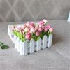 1 Set White Wooden Fence Artificial Flower Floral Holder Home Garden Decor