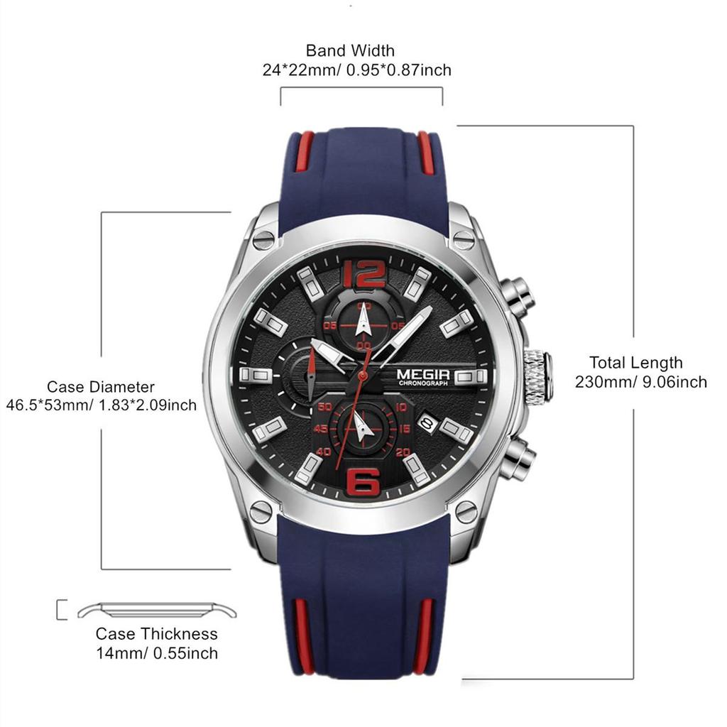 Megir Men's Analogue Sport Chronograph Luminous Quartz Watch with Fashion Silicone Strap 2063