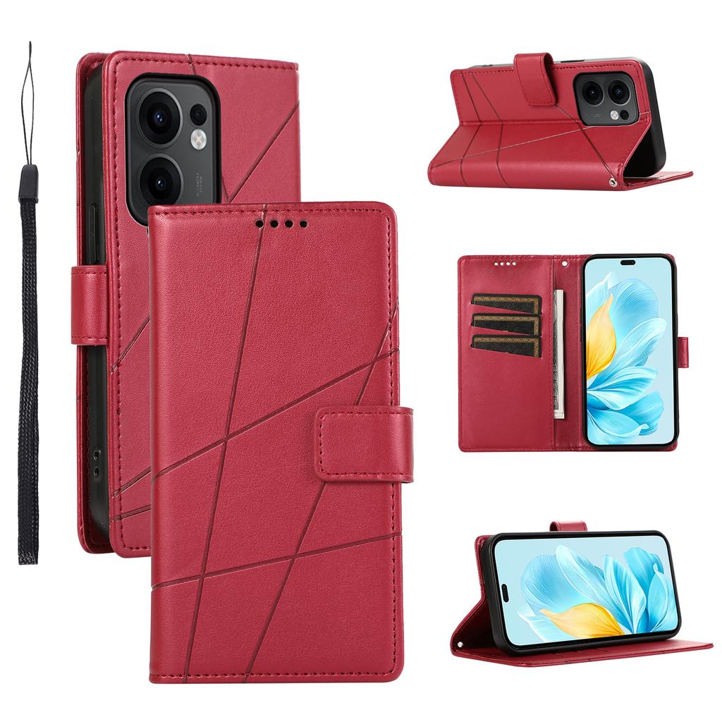 DF-06 For Oppo Reno13 F 5G (Reno 13 FS 5G)/4G Phone Case Line Imprint Leather Wallet Cover