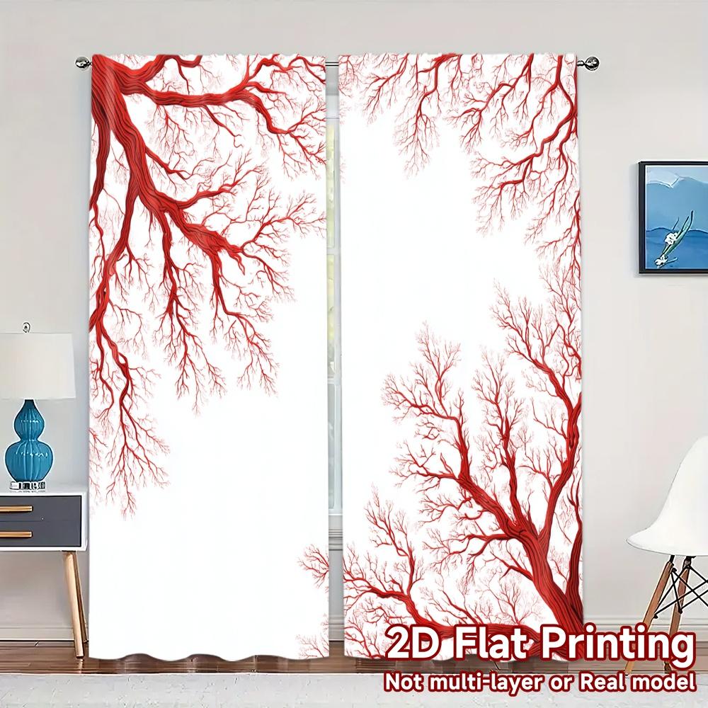 

Set Of 2 Modern Flat Printing Jit Curtains Without Rod Coral Veins Minimalist Durable Polyester Versatile Curtain W100*H70(CM)-Grommet top&1PCS