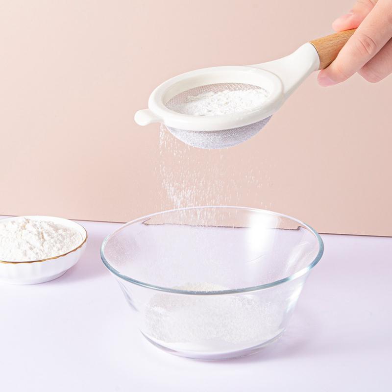 Stainless Steel Flour Sieve Sugar Powder Juice Soybean Milk Foam Filter Fine Screen Wooden Handle Household Kitchen Baking Tools