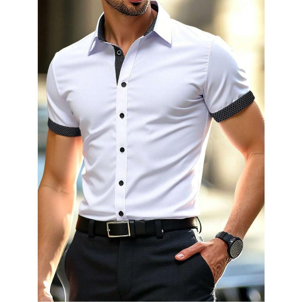Camicia a maniche corte color block da uomo Primavera Estate Camicie casual da uomo Stile semplice Top 100% Poliestere