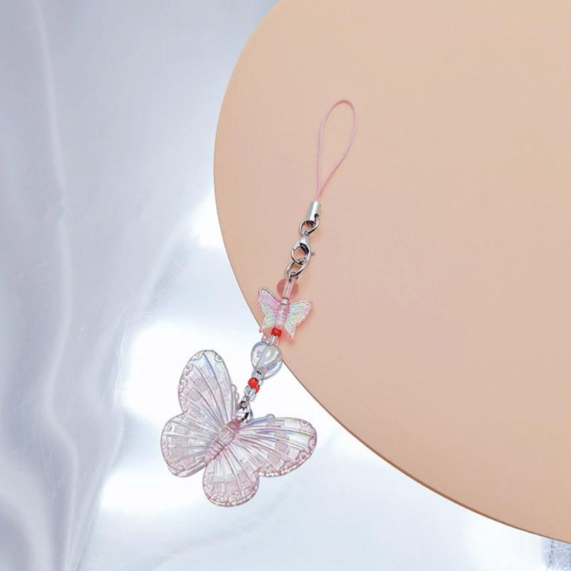 Butterfly Beaded Hanging Pendant Sweet Phone Strap Y2K Bag Decoration Portable Hanging Lanyard Gift for Girls Women