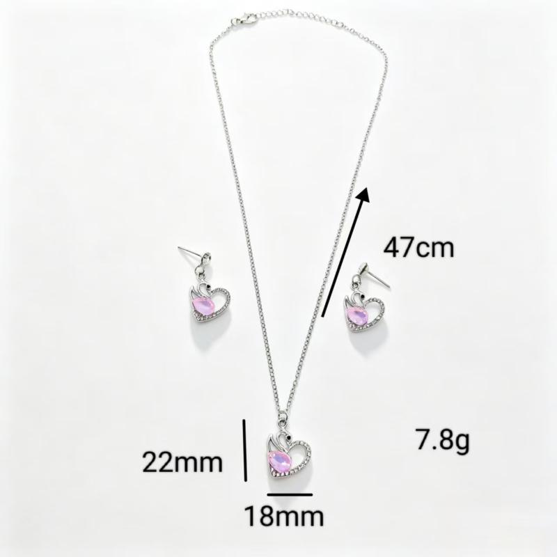Tone Swan Necklace Earrings Set With Crystal Sparkling Rhinestones For Women Daily Wear Date Party Gifts