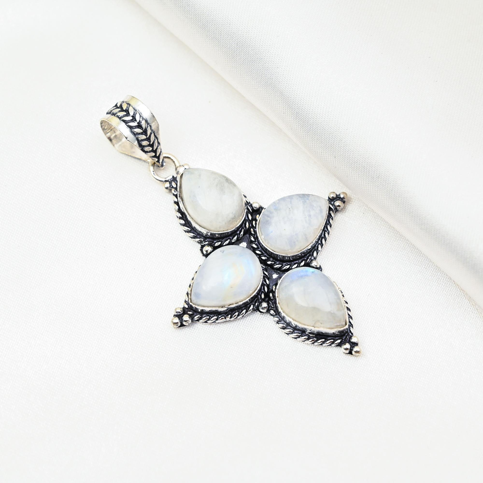 

Ювелирные изделия из радужного лунного камня, подвеска из стерлингового серебра 925 пробы, красивая ювелирная подвеска ручной работы 2.55 Inches белый