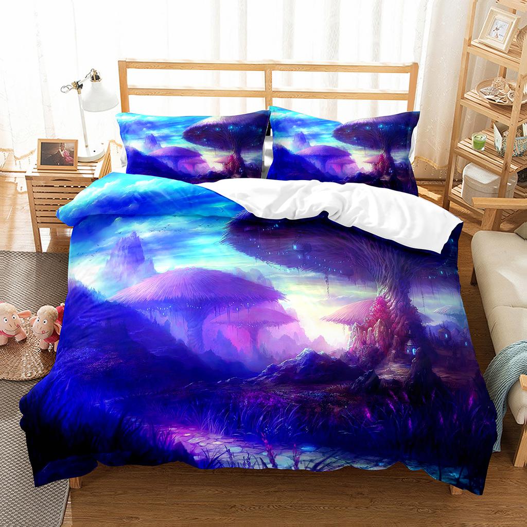 Psychedelic Mushrooms Duvet Cover Set  Polyester Comforter Cover King Queen Size For Kid Boy Girl Bedding Set With Pillowcase