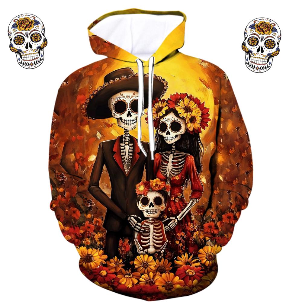 Sudadera vintage para hombre con estampado gráfico de calavera 3D, sudadera informal con capucha, ropa de gran tamaño para otoño y primavera, jerséis de manga larga estilo Harajuku