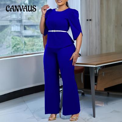 Damen New Fashion Temperament Elegant Solid Color Top Wide Leg Pants Zweiteiliger Anzug