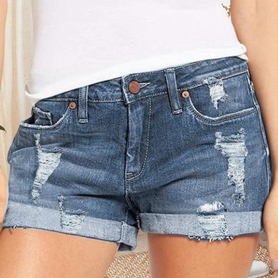 Denim Shorts for Women Mid Rise Ripped Distressed Jean Shorts And Pockets Summer Casual Cuffed Hem Stretchy Denim Shorts