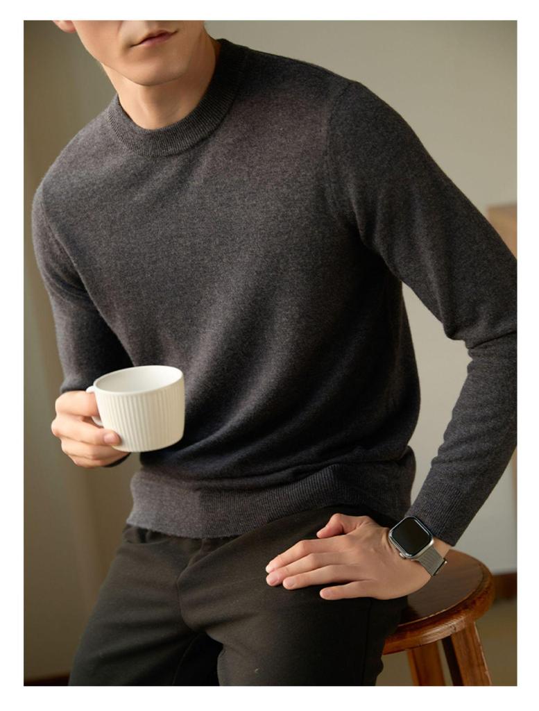 Men's Round Neck Knit Sweater: High-End Autumn Winter Style