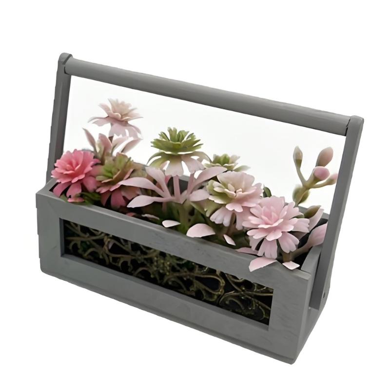 

Basket Artifical Flower Pink Miniature Plant Model Doll Houses Plant Accessory Realistic Playset Floral Arrangeme