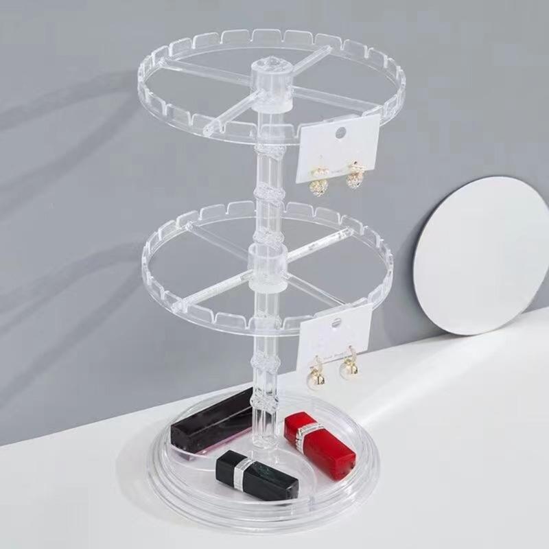 Rotating Earrings Display Stand Versatile Clear Jewelry Organizer Shelf Three Layer Rotating Jewellery Exhibition Rack