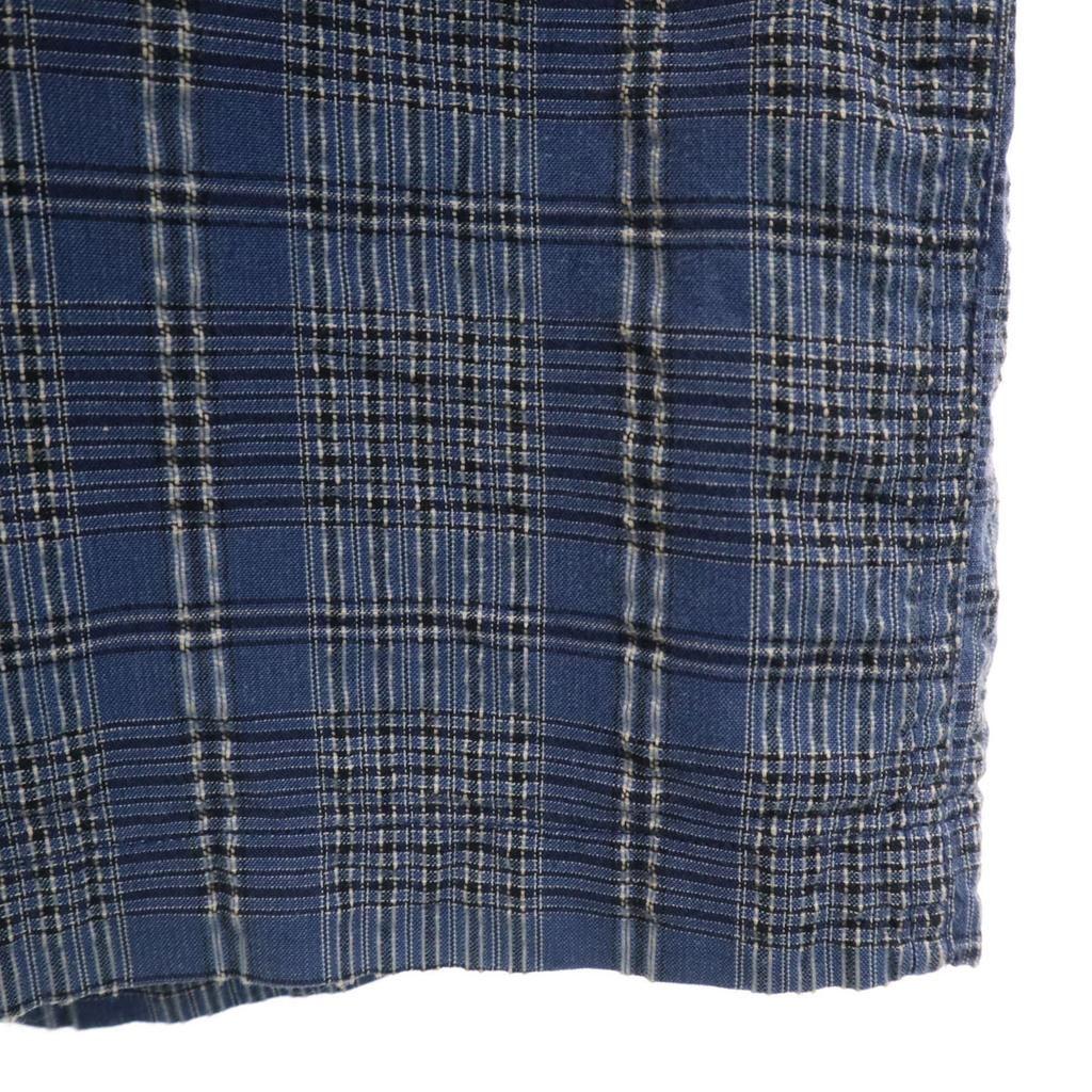 Budweiser Check Pattern Short Sleeve Shirt L Navy Seersucker Men's Used