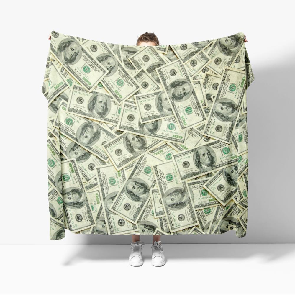 Money Backdrop US Dollar Banknotes Benjamin Franklin 100 Dollar Throw Blanket Cozy Soft Lightweight Warm Flannel Blankets Party 75cmx90cm