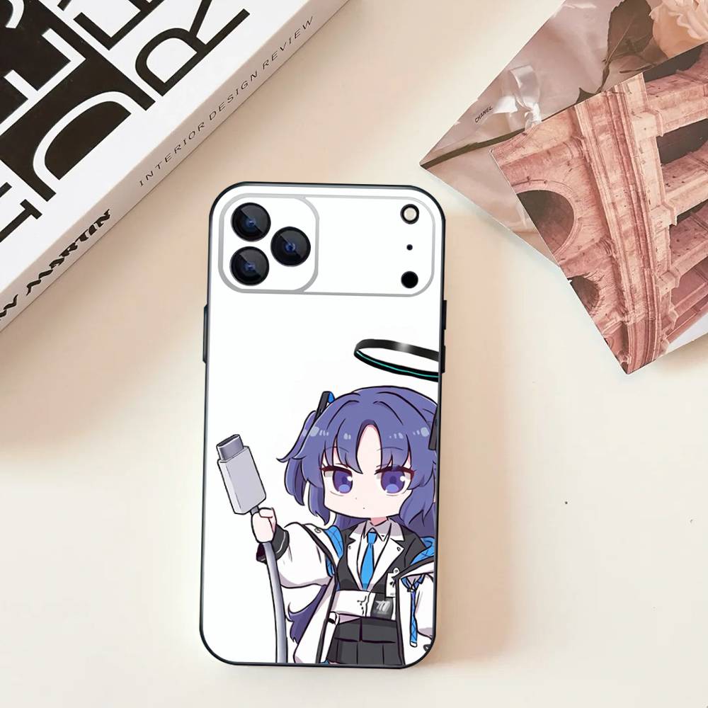 Hayase Yuuka Blue A-Archive Phone Case For iPhone 11,12,13,14,15,16,17,Pro,Max,Plus,E,SE4,Air,Mini Black Soft Cover