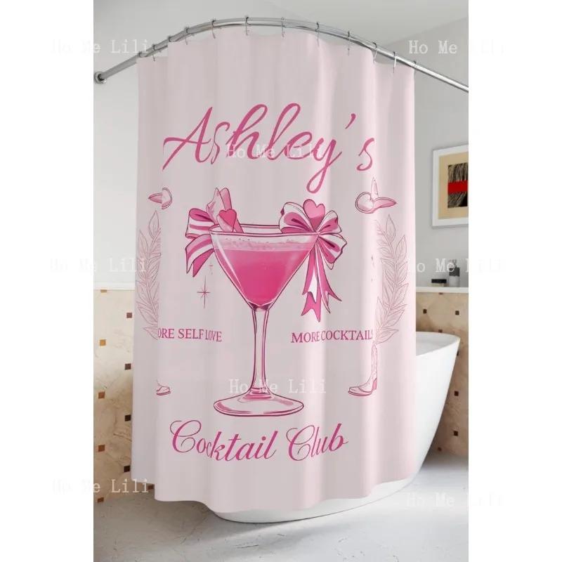 

Personalized Cocktail Club Custom Pink Coquette Cowgirl Shower Curtains Gift For Her Housewarming W90xH180cm