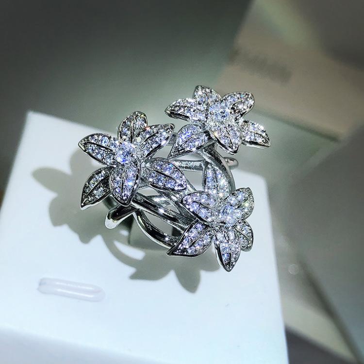 Fashion Lady Flower Ring Pear-shaped Tree Branch Flower Simulation Zircon Ring Diamond Ring
