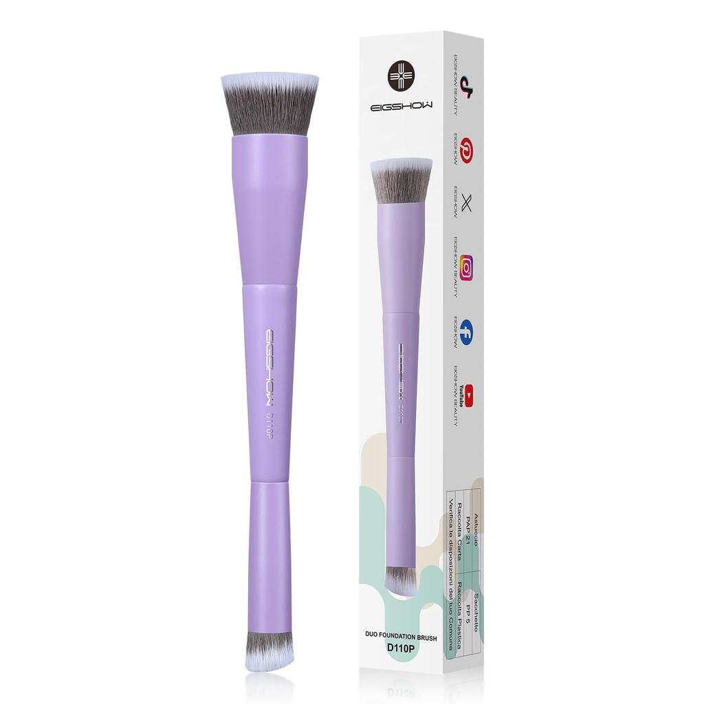 EIGSHOW Dual Head Foundation Concealer Multifunctional Makeup Brush with Silver Ion Synthetic Fiber Bristles for Purple & Brush 2-in-1 Long-Lasting