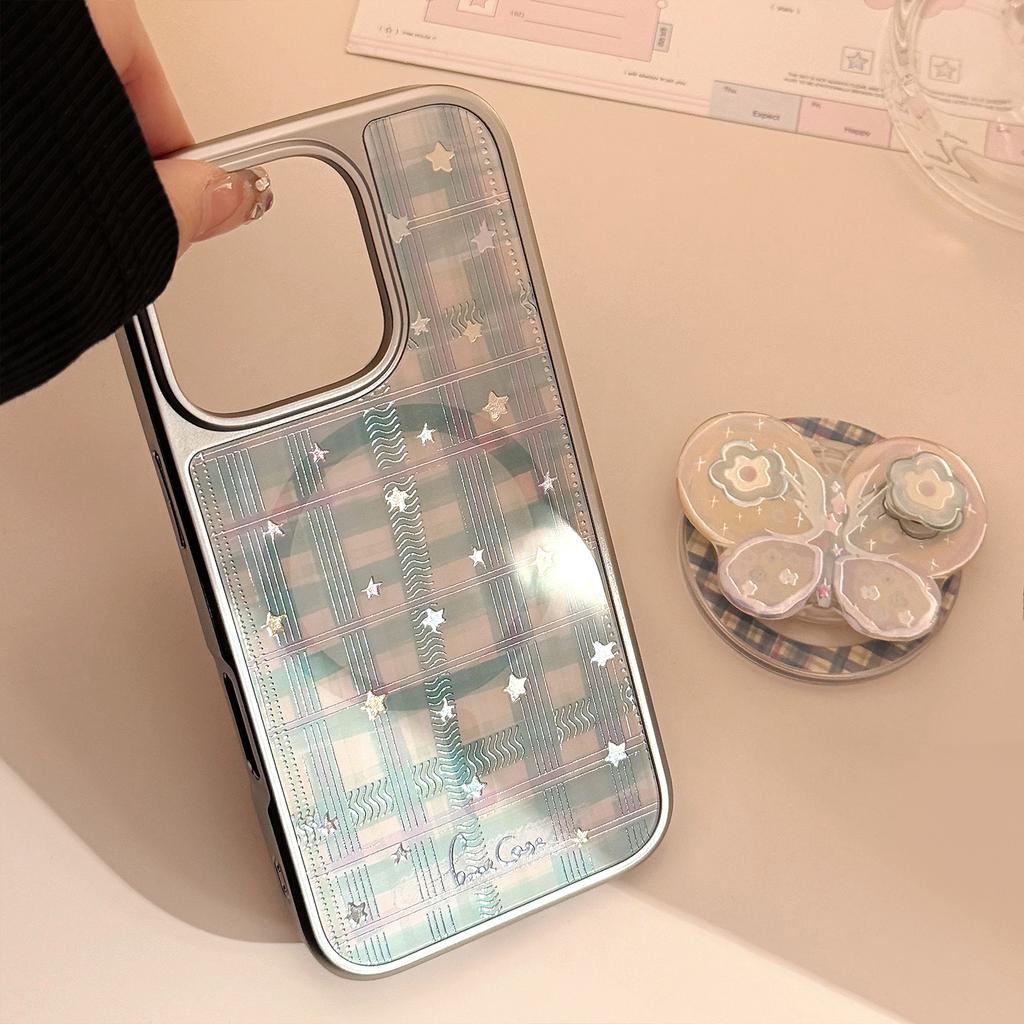 Gilded Suitable for Iphone15 Apple 16promax Mobile Phone Case Rotating Bow Magnetic Bracket 14 Plaid 13
