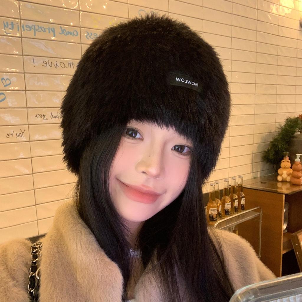 Autumn and Winter New Atmosphere Plush Thickened Warm Hooded Face Showing Small Pullover Cold Hat Women's Pullover Hat