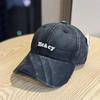 Fashion Hat Korean Style Washed Distressed Letter Embroidered Baseball Cap for Women, Large Head Wrap, Wide Brim, Big Face Flattering Duckbill Cap