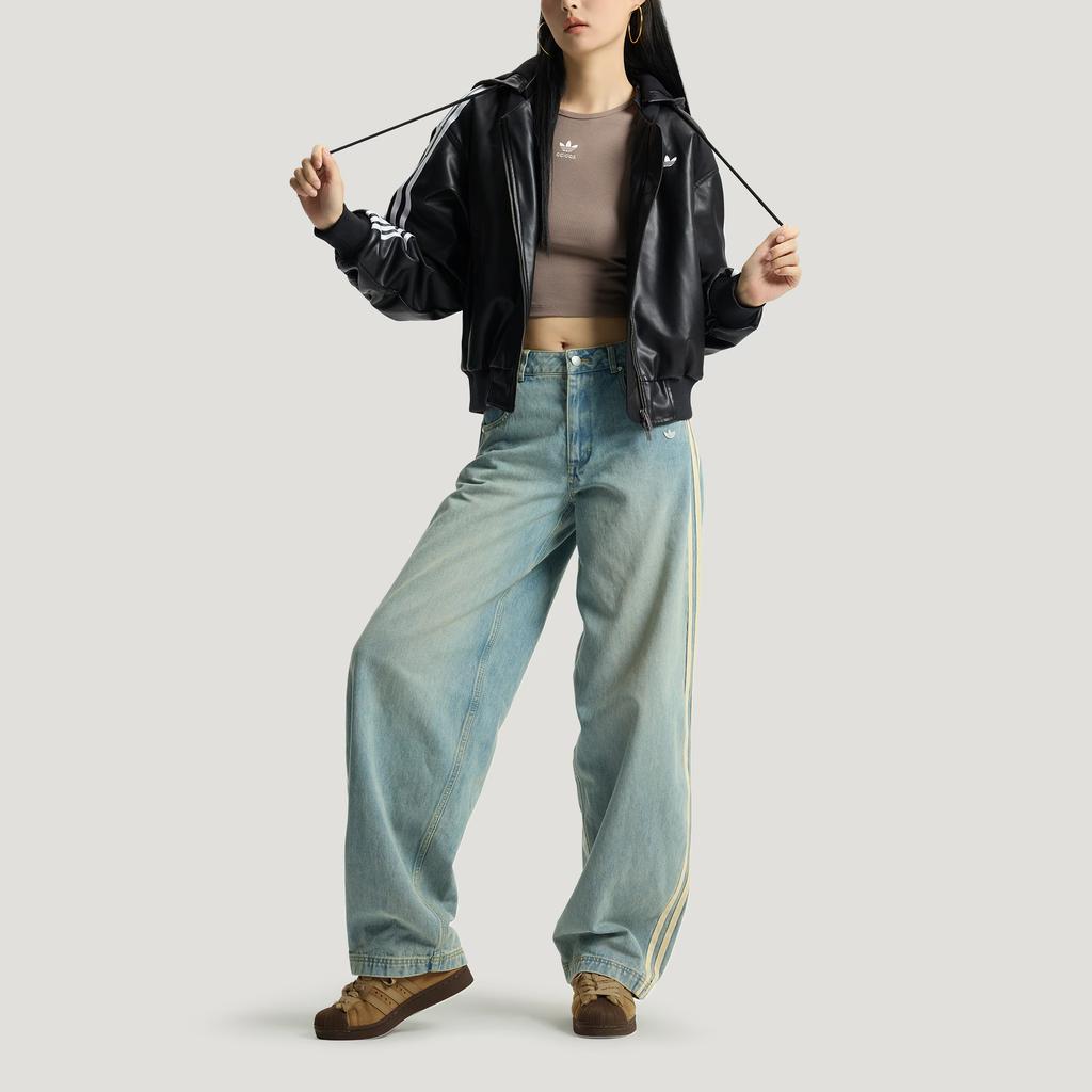 Adidas Original Damen Kunstlederjacke Pad Warm Sportlich Kapuze Reißverschluss Baumwollmantel Damenjacken KU6857