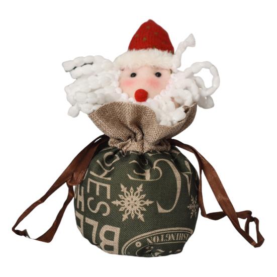 Christmas Drawstring Gift Bag 3D Plush Reindeer Santa Snowman Fruit Sacks Reusable Fabric Candies Goodie Storage Bag for Xmas Party Favors