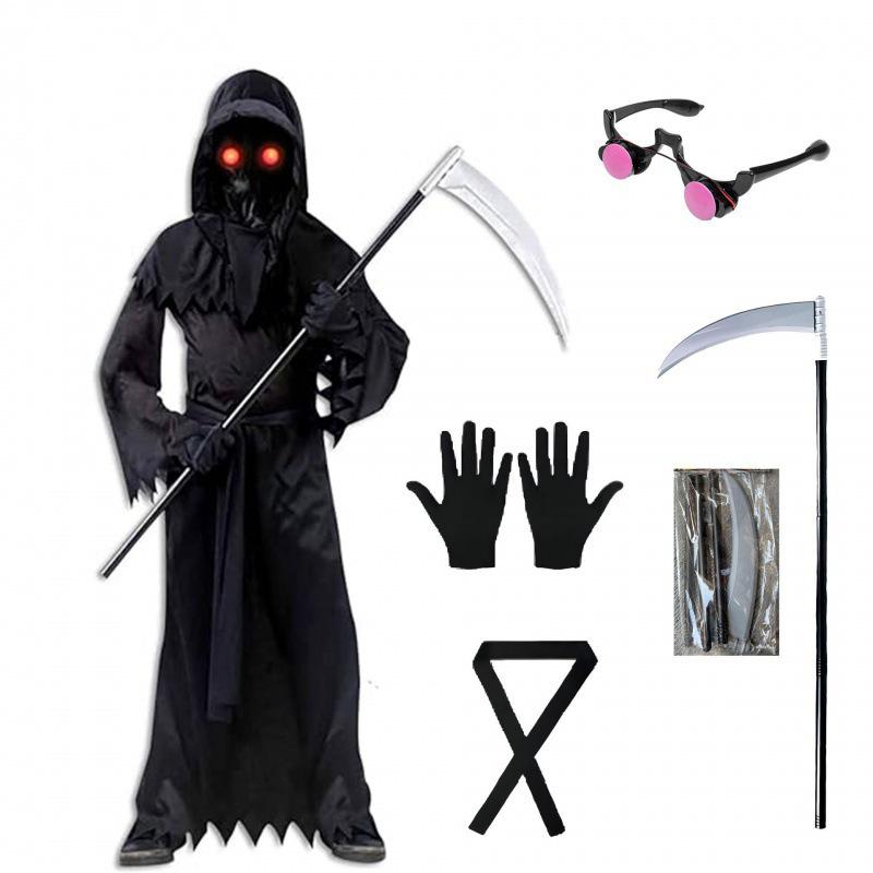 2024 Grim Reaper Halloween Cosplay Set for Kids - Scythe & Dark Ghost Costume Prop