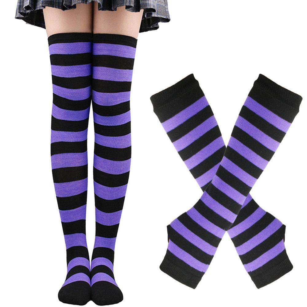 Gothic Y2K Lolita Fingerless Gloves for Halloween Costume Thigh High Boot Socks  for Women
