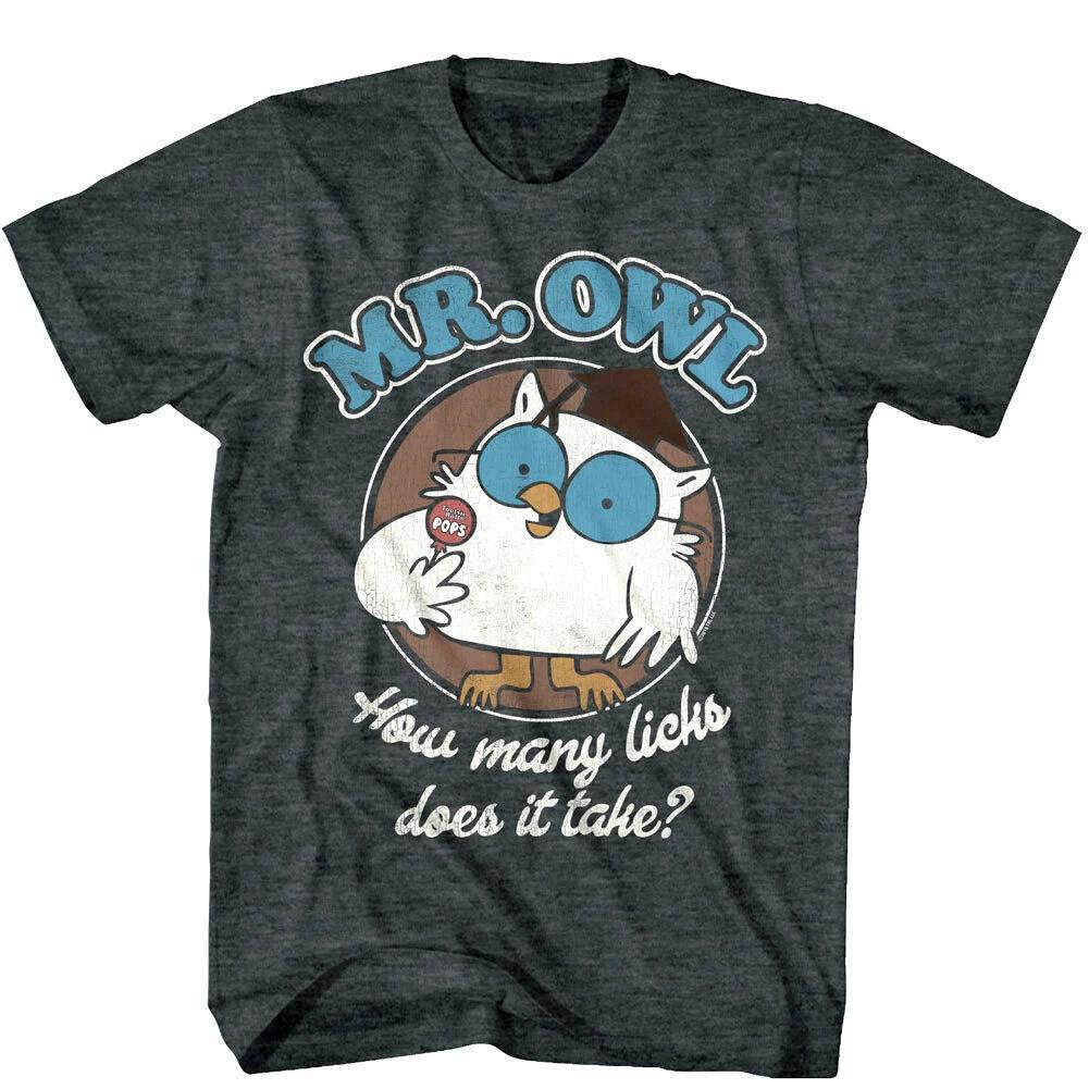 

Tootsie Roll Pops Mr Owl How Many Licks Does it Take Mens T Shirt Candy Lollipop M