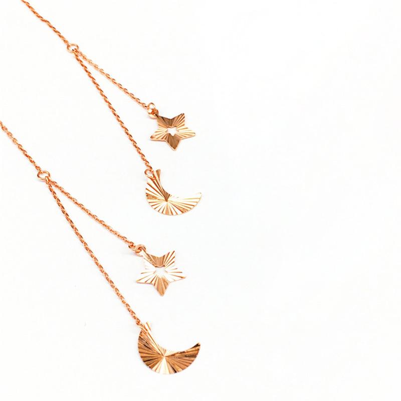 Purple Gold Long Star And Moon Earrings Women'S Exquisite Fashion Colored Gold-Plated Rose Gold Earrings