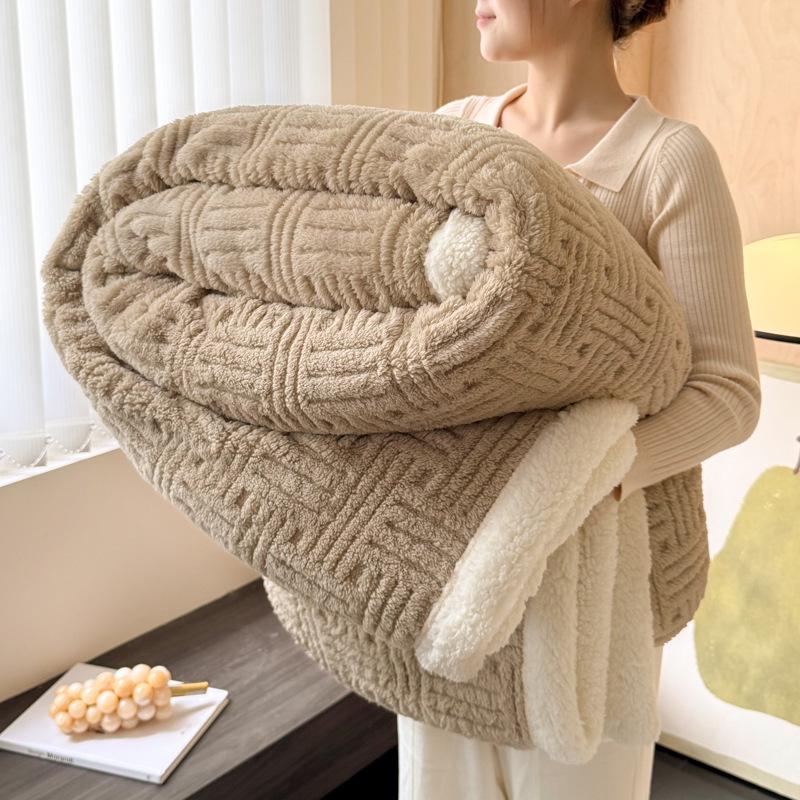 Soft Jacquard Lambswool Cotton Fleece Blanket for Autumn/Winter