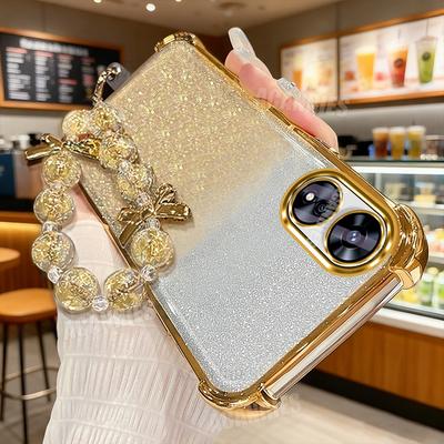 Star Lanyard Chain Plating Glitter Shockproof Silicone Case For Oppo A74 A57 A54 A55 A72 A74 A97 A16 A17 A58 A78 A97 Back Cover