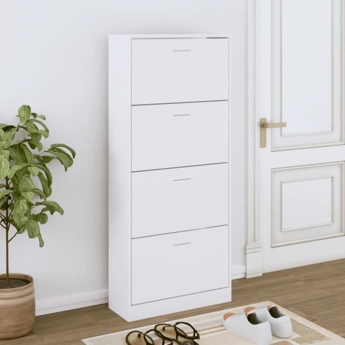 VidaXL Armoire à chaussures Blanc 63x24x147 cm Bois d'ingénierie 342542