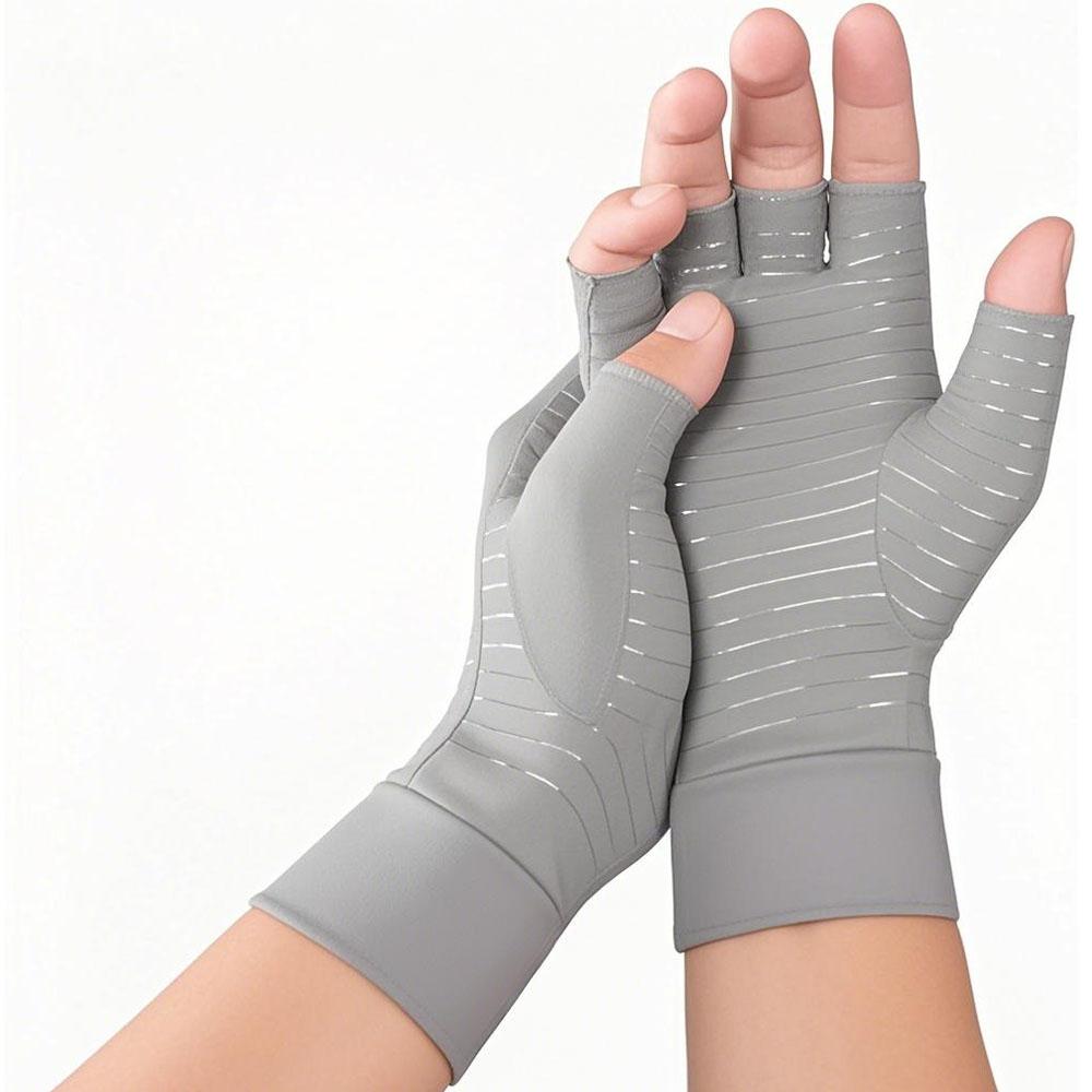 1Pair Copper Compression Arthritis Gloves Fingerless for Carpal Tunnel, RSI, Rheumatoid, Tendonitis, Hand Pain, Computer Typing