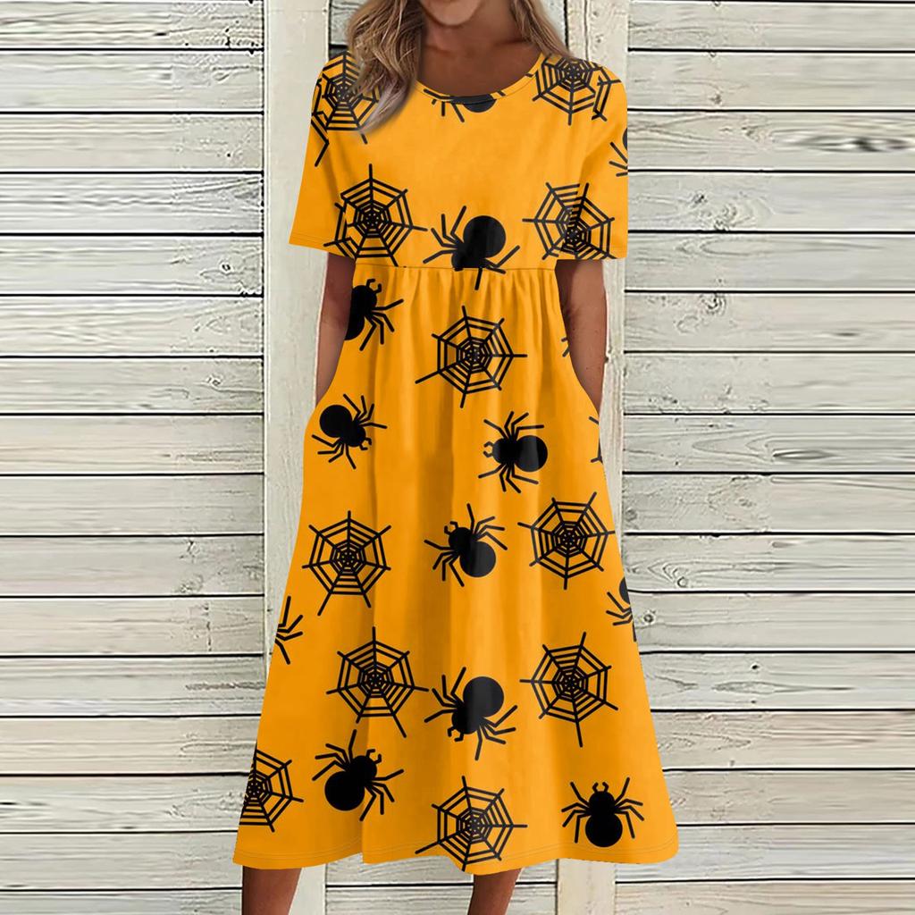 Summer Dress For Women Casual Printed Short-Sleeve Beach Swing Dress