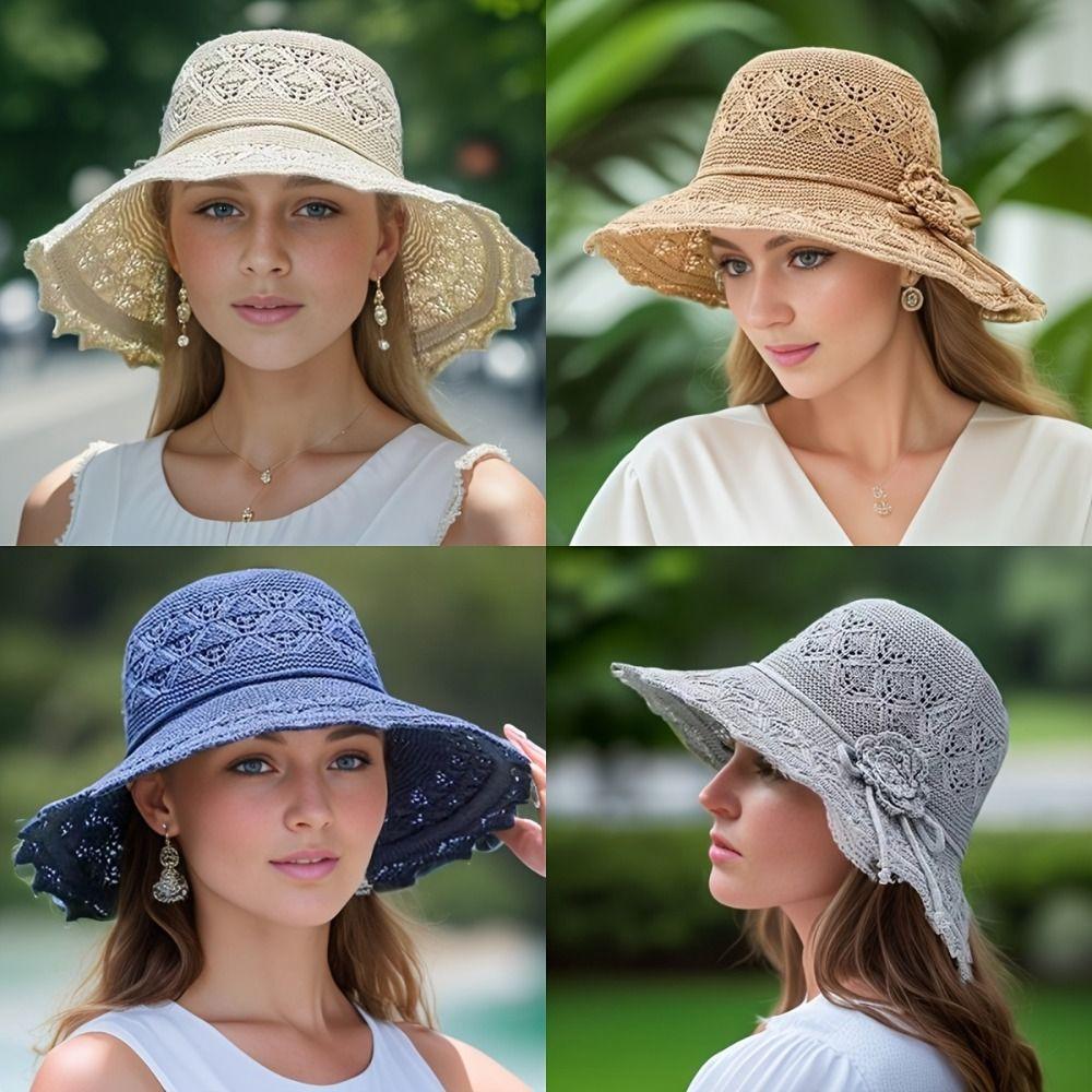 Bowknot Women Sunscreen Hats Wide Brim Large Brimmed Bucket Hats Elegant Summer Beach Hats  Seaside