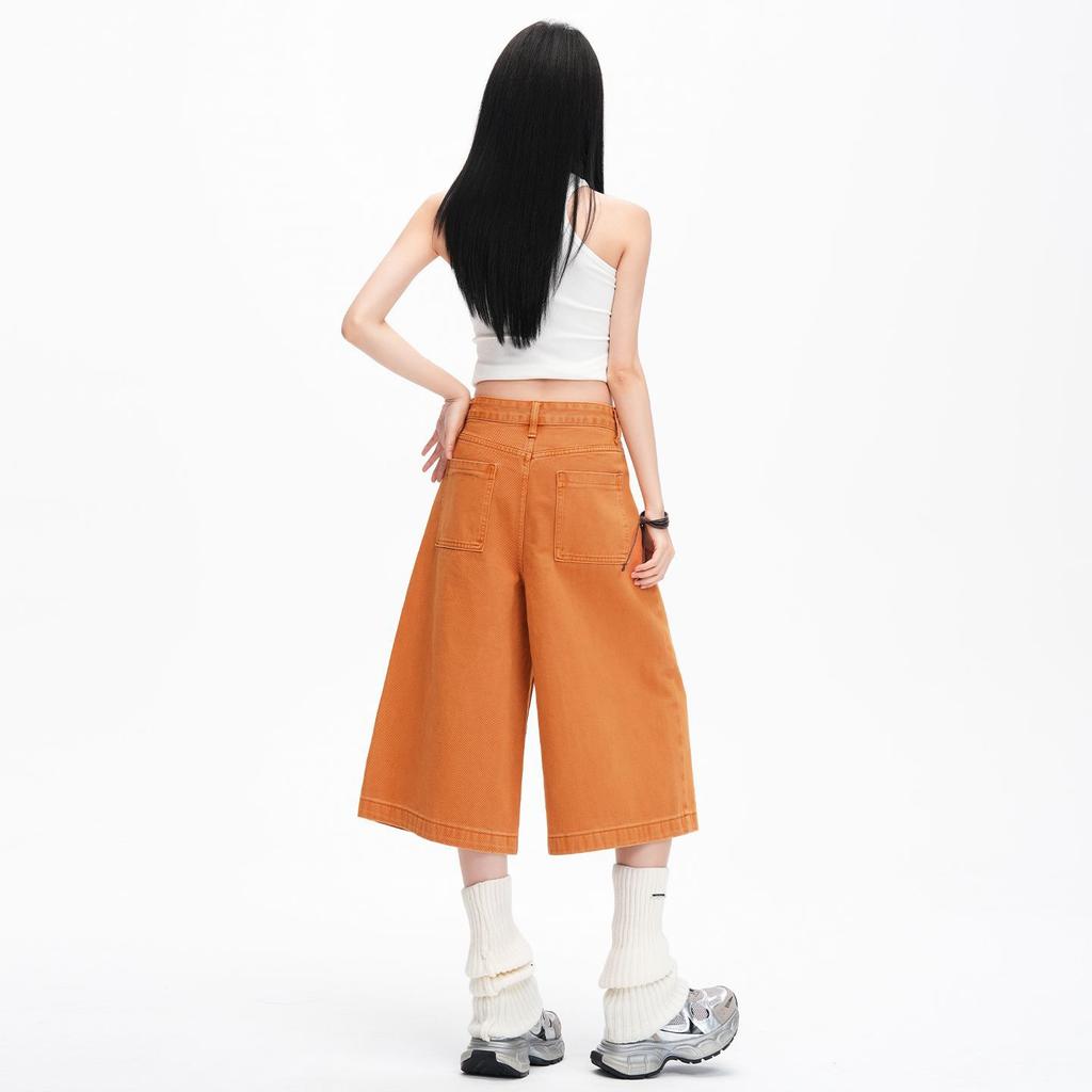 Fashion Spring Summer Vintage Loose Straight Stylish Wide Leg Cropped Capri Denim Pants For Women Trendy Versatile Slimming AllMatch Daily Trousers