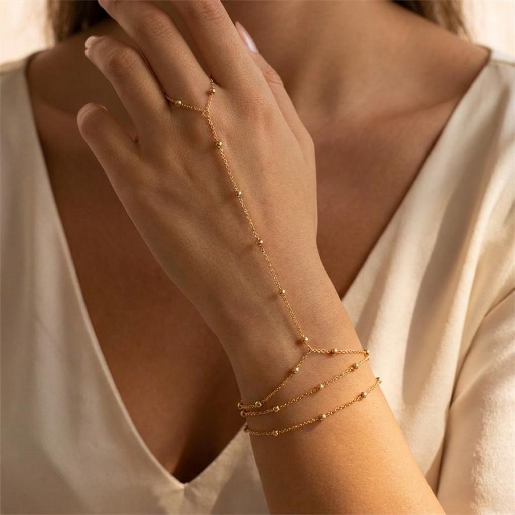 Dainty Boho Satellite Bead Finger Bracelet for Women Sexy Gold Color Hand Harness Chain Minimalist Valentine Summer Jewelry Gift