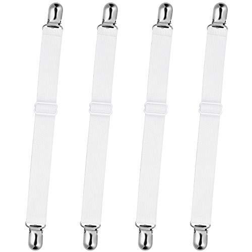 Bed Sheet Fasteners Adjustable Elastic Straps 2 5cm Wide Stretchable Up to 130cm 4 Pieces Set with Metal Clips for Secure Bedding One Size